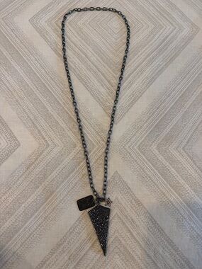 Gunmetal Chain with Crystal Triangle Pendant Necklace, Dog Tag & Star